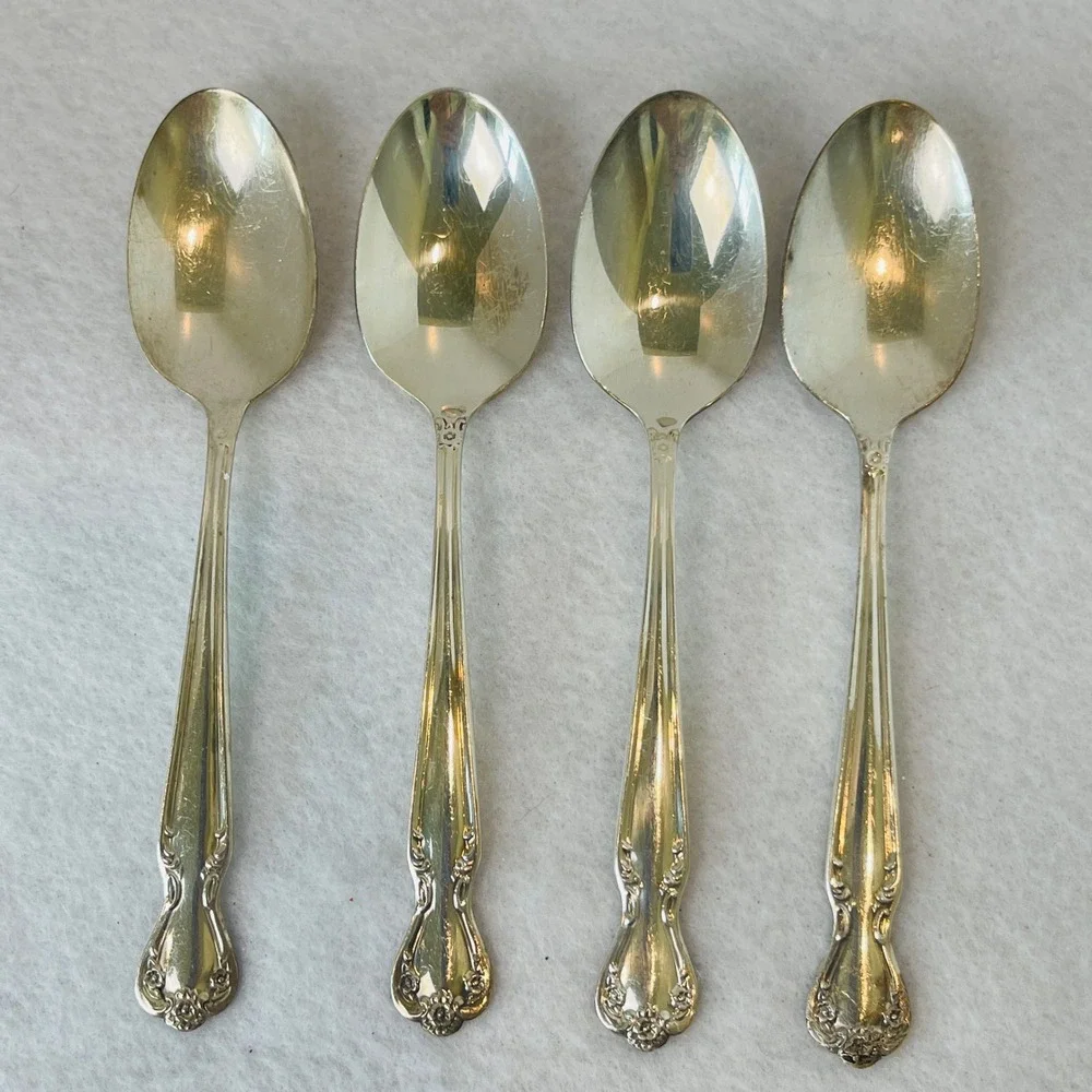 Rogers Brothers Silver Plate Teaspoons Set of 4 Vintage IS Floral Flatware